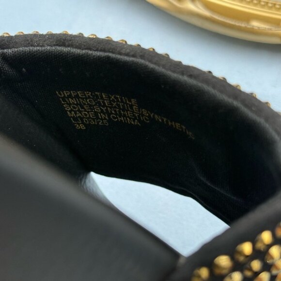 🆕 KURT GEIGER LONDON 🧿 NWOB Meena Eagle Black & Gold Studded Slide, Sz 7.5 - Picture 10 of 11